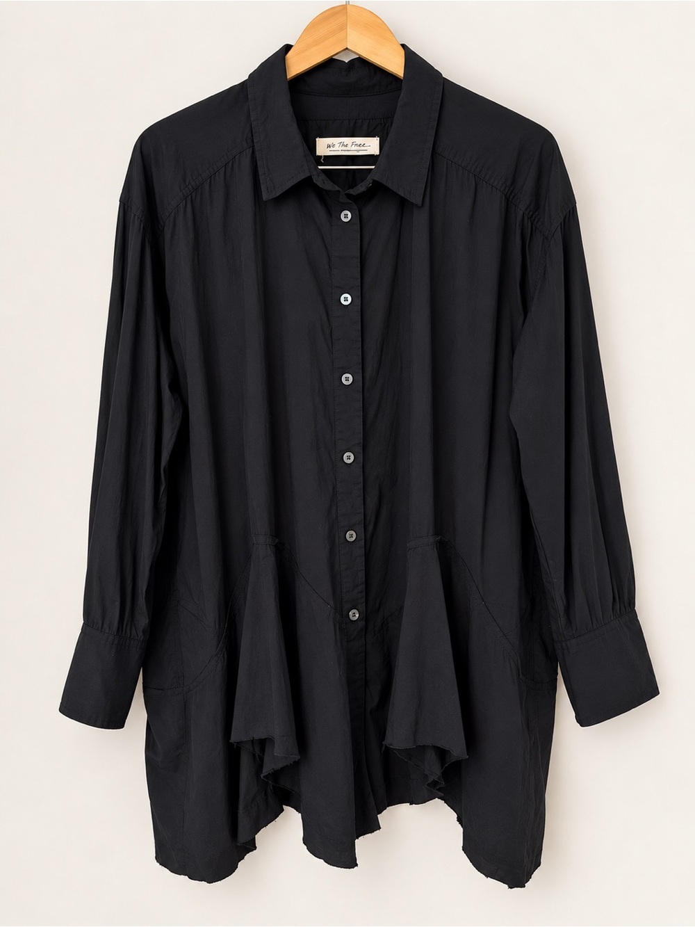 We The Free Black Oversized Asymmetrical Shirt M/L
